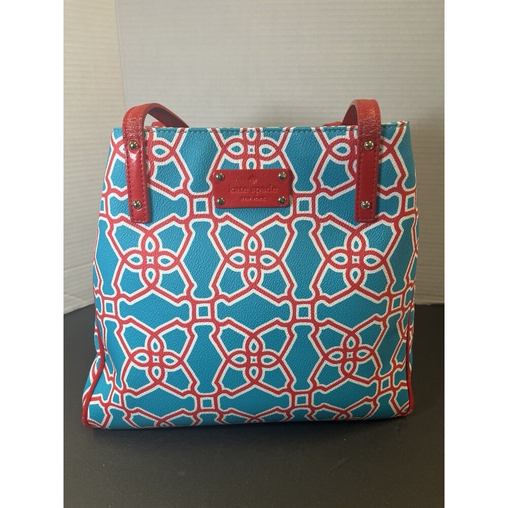 Kate Spade Coral Reef Tote Purse Bucket Bag Turquoise Red